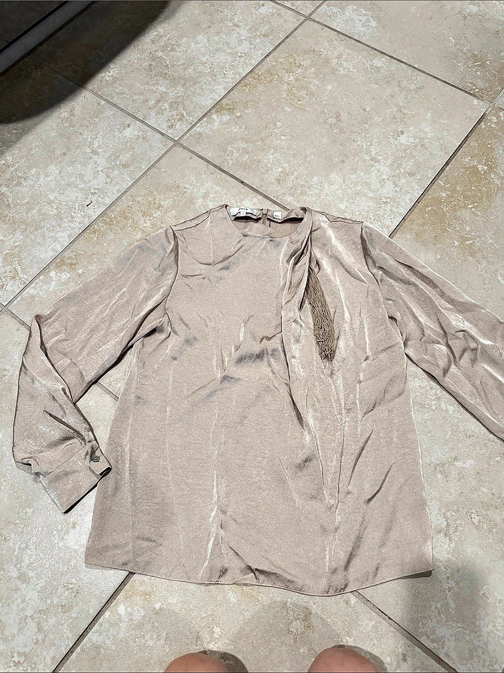 Vince Draped Tassel Blouse Beige